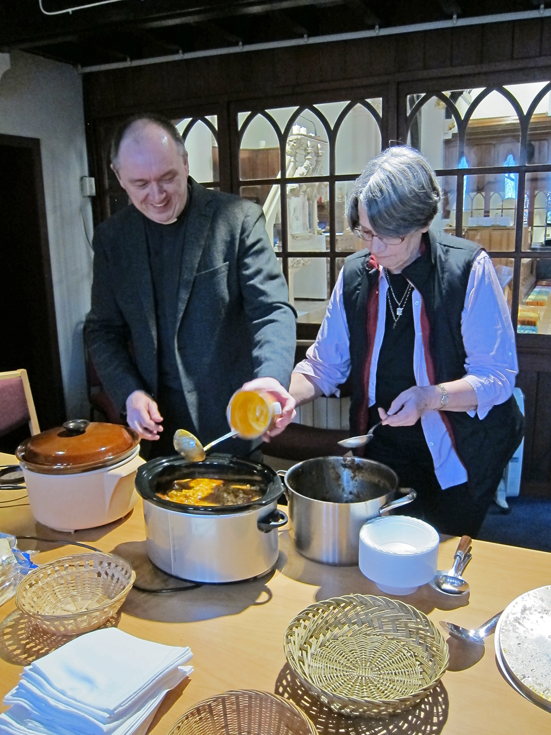 Final adjustments to the lamb stew which was served at the Seder meal