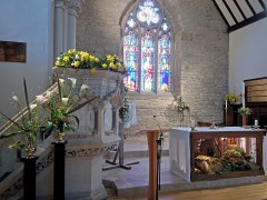 Decorated pulpit and altar