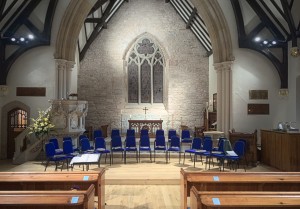 Chairs set out in the sanctuary